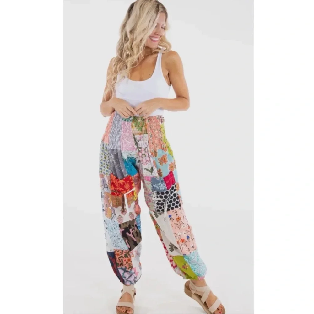 NWT Art Studio Company Sari Cotton Patchwork Jogger Pants Women’s L/XL - Picture 2 of 16